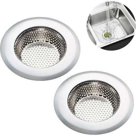 Lot de 2 crépines d'évier, filtre en acier inoxydable pour évier de cuisine, douche et baignoire, crépine en 2 pièces, différentes tailles compatibles avec tous les systèmes de vidange (1/4)