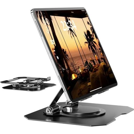 (Noir) Support Tablette Rotatif à 360°, Support de Tablette Réglable et Pliable Support Tablette Bureau Refroidissement à Sable Multi Angle Compatible avec 4 à 12,9'' iPhone iPad