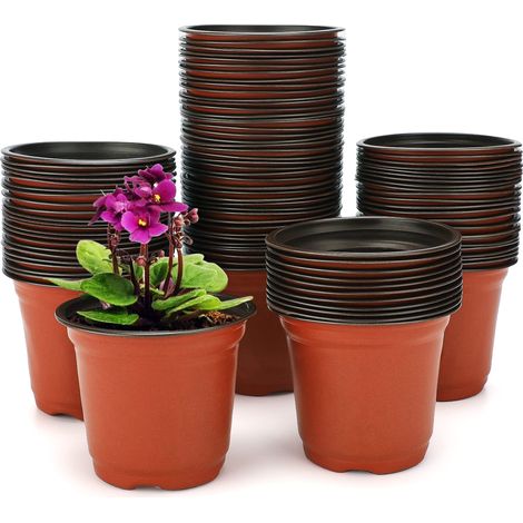 100 Pièces 10CM Pots de Fleurs,Pot pour Semis Exterieur,Pot Plastique Plante,Pot de Repiquage,Godets Semis pour Interieur-Rouge-Marron (1/5)
