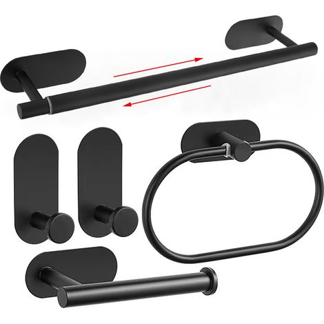 Ensemble d'accessoires de salle de bain en acier inoxydable (noir, 5 pièces)