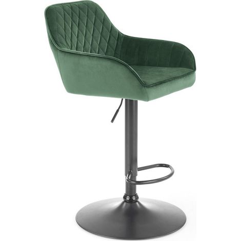Chaise de bar ajustable en hauteur en velours vert avec pied en métal EDEN (1/5)
