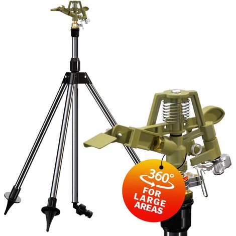 GARDEBRUK® Telescopic Tripod Sprinkler 360° Spray  Up To 24m Range  Universal Standard Hose Attachment  Garden Impulse Sprinkler  Lawn Irrigation  Sector Sprinkler