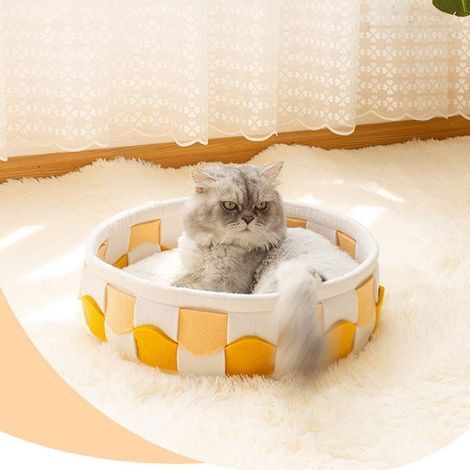 Katzenbett mit Kissen, weiches/warmes Haustierbett, Katzenschlafkorb, abnehmbare und faltbare Katzennische mit Kissen für Katzen und Kätzchen (Gelb) - Fei Yu (1/5)