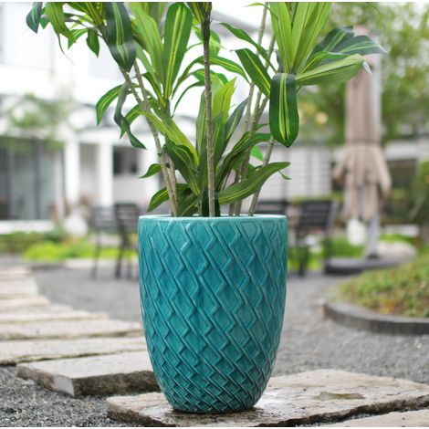 Keramik-Blumentopf 42 cm, Höhe 54 cm, türkisglasierte HAVRYA (1/5)