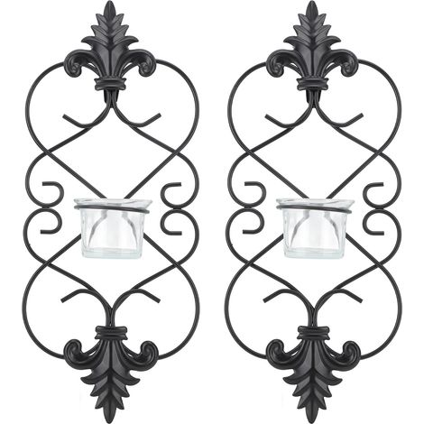 Lot de 2 bougeoirs muraux en fer, parfaits pour la décoration intérieure, les mariages et autres événements. (1/5)
