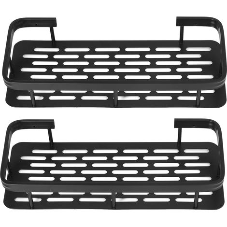 Panneau de douche double étage rectangulaire en aluminium, gain de place, perforé, sans perçage, fournitures de salle de bain pour la maison, noir (1/5)