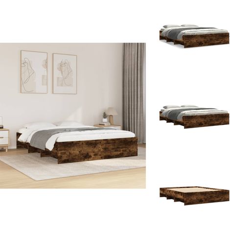 Cadre de lit sans matelas chêne fumé 160x200 cm bois ingénierie - Cadre De Lit - Cadres De Lit - Meuble De Chambre À Coucher - Lit (1/5)