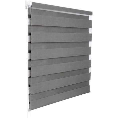 WOLTU Doppelrollo Klemmfix ohne Bohren für Fenster in Holzlook Grau 80x150cm