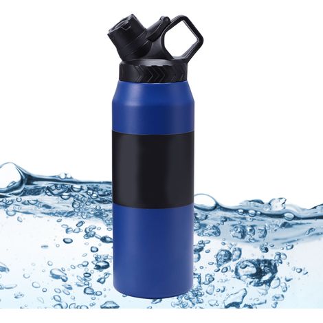 Gourde isotherme en acier inoxydable, élégante et innovante, étanche et de grande capacité (750 ml), idéale pour le sport, les activités de plein air et les voyages en voiture de sport. Couleur : bleu (1/5)