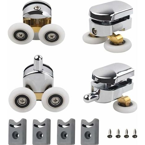 Roulettes doubles de rechange, jeu de 4 roulettes doubles, roulettes de montage de rechange, roulette de porte coulissante, roulette de porte, roulettes pour porte de douche, 23 mm (1/4)
