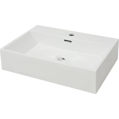 Vasque avec trou de robinet en céramique Blanc 60,5x42,5x14,5cm
