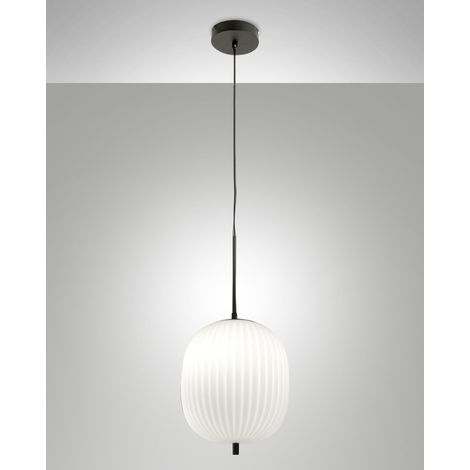 Domizia Lampada a Sospensione in Metallo e Vetro Soffiato Colore Nero, Attacco E27 40W, Design Elegante per Illuminazione Interni Moderni