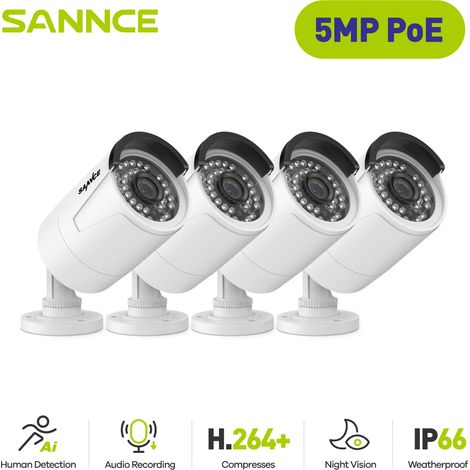 SANNCE 5MP Outdoor Weatherproof PoE IP Security Cameras with Smart IR LED IP66