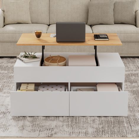 table salon relevable rangement 100 50 cm bois blanc OKMYHOME (1/5)