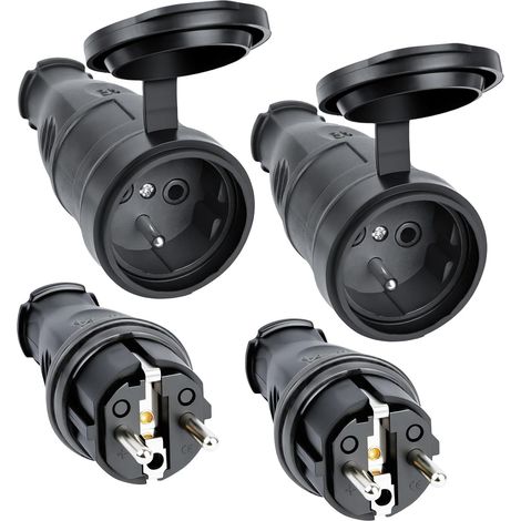 4 PCS Paires de Fiches Schuko, Kit Schuko Fiche + Prise Femelle Étanche IP44, 250V 16A Fiche Électrique en Caoutchouc Broche, Fiche D'alimentation de Contact de Protection (1/5)