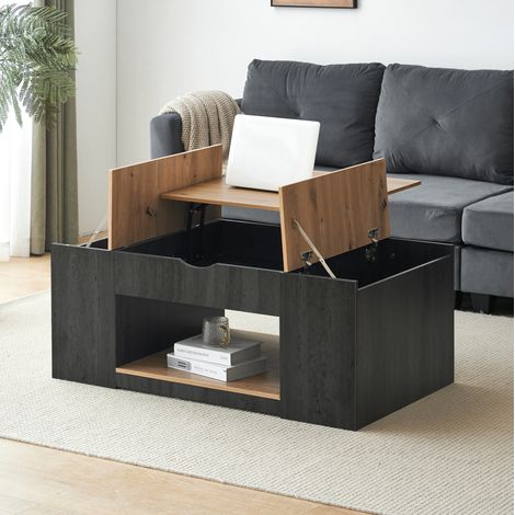 Mesa de centro 109.5x59.7x43 cm gris y marrón en MDF elevable con almacenaje (1/5)