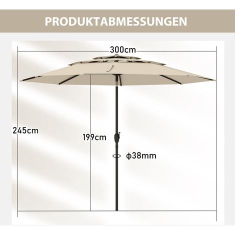 Ombrellone da giardino, 300 cm, inclinazione e manovella, beige