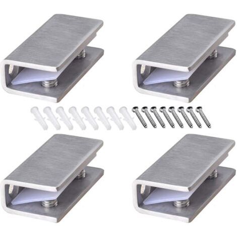 QORVA-Lot de 4 pinces à verre en acier inoxydable, réglables, pour étagères en verre, épaisseur 8-12 mm, rectangulaires, pour garde-corps, escaliers, salle de bain, avec vis