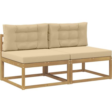 2 Piece Outdoor Middle Sofa Polyester White vidaXL