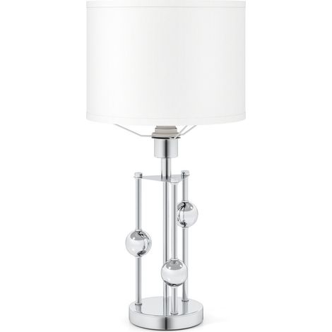 Lampe de table blanche avec abat-jour en lin, douille E27 et base antidérapante pour chambre et salon (1/5)