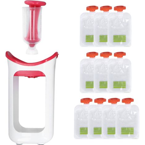 Station de Purée Fruit Bébé avec Sacs à Pression - Outil de Cuisine Maison pour Nourrisson Rouge (1/5)