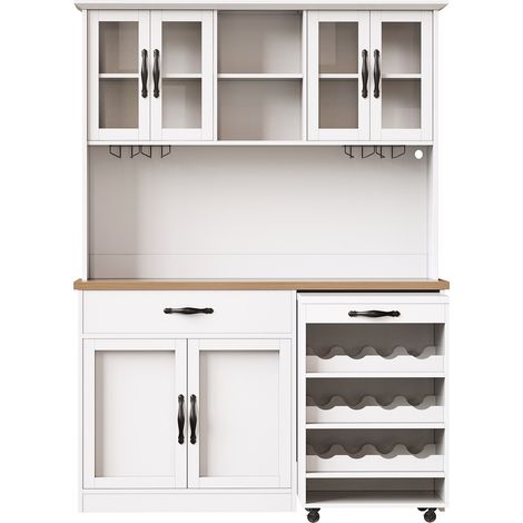 Armario de cocina 140 cm con carrito extraíble, LED, botellero y colgador de copas HOMVRA (1/5)
