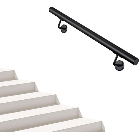 AICA Pasamanos de acero inoxidable 304 negro mate, 120 cm con 2 Soportes, Interior y Exterior