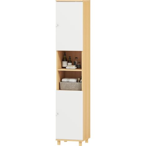 HOMCOM Mobile Bagno Alto con 2 Armadietti e Ripiani 30x30x166cm Bianco e Legno (1/5)