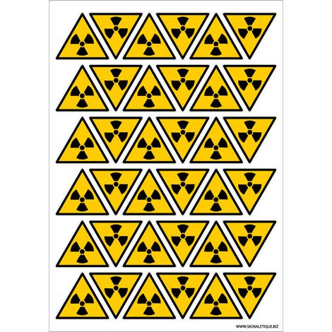 Autocollants Danger Risque Ionisant (C0047TPL). Planche de 36 Stickers DANGER Radiations de 5 cm ou de 16 stickers de 7 cm - Planche de 36 adhésifs - 50x50 mm (1/5)