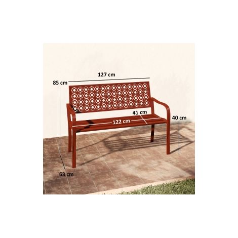 Banc de jardin 2 places, banc résistant aux intempéries, mobilier de jardin avec dossier & accoudoirs, banc de parc capacité 240kg, banc de balcon pour balcon terrasse, jardin, 127 x 63 x 85cm, rouge (1/5)