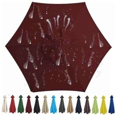 Toile de rechange pour parasol d'extérieur à 6 branches, tissu polyester (200 cm, bordeaux)-x (1/5)