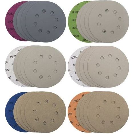 BUNTHAUS 30 Stück 125 mm Schleifscheiben 8 Löcher Schleifscheiben Nass-Trocken-Schleifpapier Exzenterschleifer-Pads Schleifpapierblätter für Metallholz, Körnung 2000/3000/4000/5000/7000/10000 RA (1/5)