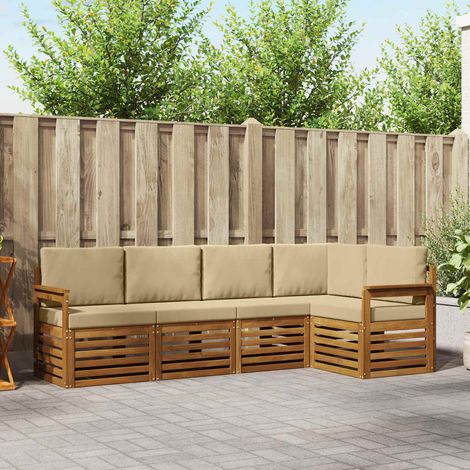 Ecksofa Set mit Kissen 5 pcs Natur und Beige Massivholz Akazie