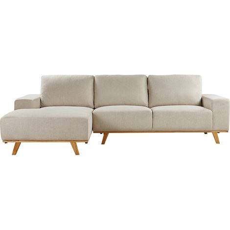 Sofá esquinero moderno derecho tapizado de poliéster patas de madera clara respaldo acolchado beige Nora