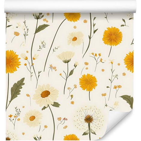 Papel pintado Dandelion blanco y crema para salón y dormitorio, 50x1000 cm (1/5)