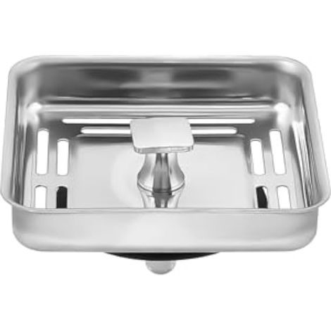 Bonde d'évier carrée en acier inoxydable pour cuisine et salle de bain - 78 x 42 mm, 16 trous, forme arquée (1/5)