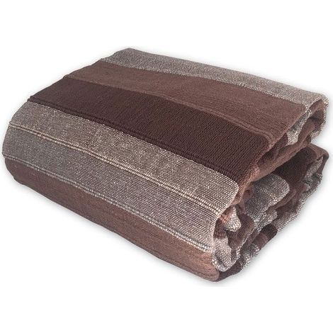 Plaid jeté tissé - AKOLA - 220 x 240 cm - 100% coton - Rayures camaïeu