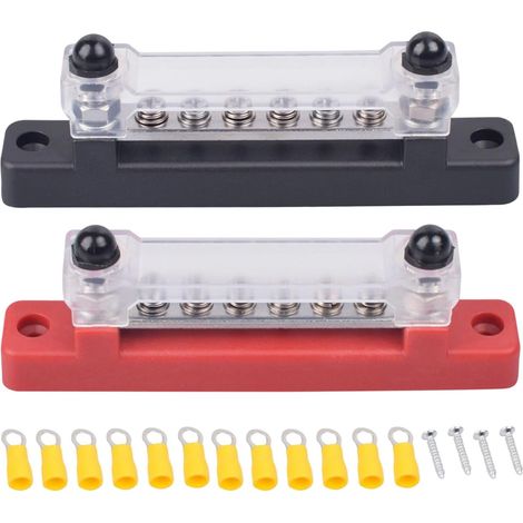 Lot de 2 barres de distribution d'énergie 150 A 6 voies pour applications marines automobiles en acier inoxydable pour la gestion de l'alimentation des véhicules (1/5)