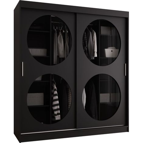 Armario Hartford 529, Negro, 200x180x62cm, Puertas de armario: Correderas, Número de estantes: 5 (1/5)