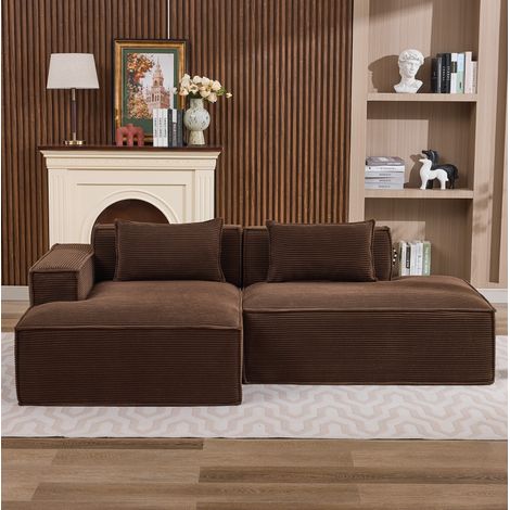 Canapé en tissu polyester marron 235 cm, design compact avec coussins et assise à ressorts ensachés (1/5)