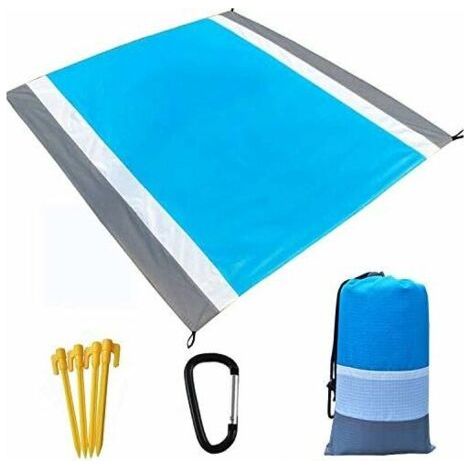 DEESSE SHOP - Tapis de Plage Couverture de Pique-Nique Extérieur, Grande 210 x 200cm Couverture de Plage de Pique-Nique Imperméable avec 4 Clous Fixes Portable Poche Zippée Lavable Tapis de Plage pour (1/5)