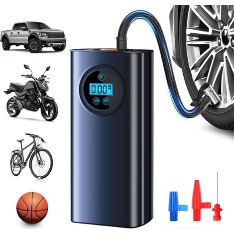 Gonfleur de pneus portable avec compresseur d’air, écran LCD, batterie rechargeable 3000 mAh, pompe électrique pour voiture, moto, vélo et équipements gonflables (1/5)