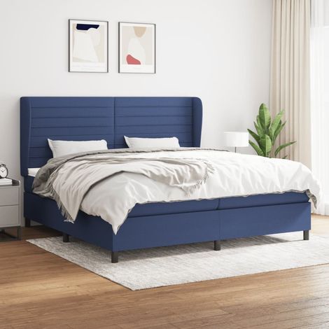 Lit double pour adulte Moderne - Lit à sommier tapissier avec matelas Bleu 200x200 cm Tissu BV859187 - BonneVie (1/5)