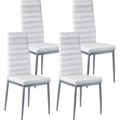 Chaises Salle à Manger Modernes, Ensemble Chaises de Cuisine en Cuir 4 Pièces, avec Dossier, Coussins Épais et Pieds en Métal, Meuble d’Appoint Peu Encombrant, pour Table à Manger, Blanc (1/5)