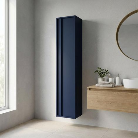 Colonna Bagno Sospesa 140 cm con Anta Reversibile Blu Satinato – Urban