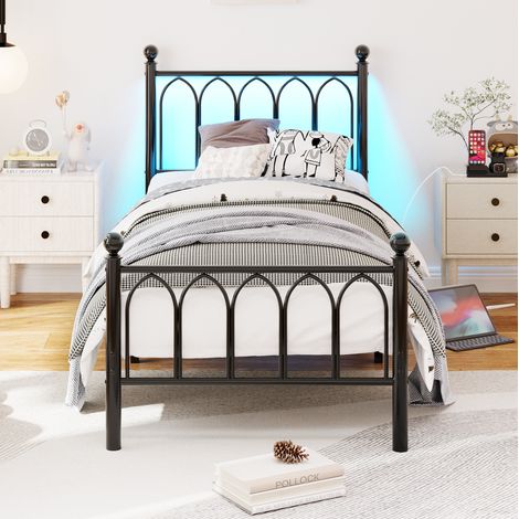 lit adulte 90x200 rangement LED métal noir OKMYHOME (1/5)