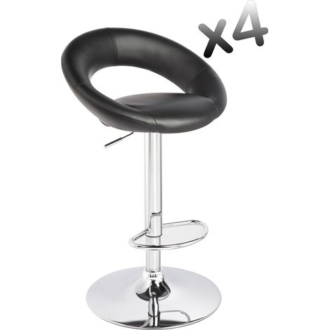 Lot de 4 tabourets de bar en Polyuréthane et acier chromé coloris noir Eclipse, Dim : Hauteur réglable de 78 à 105 cm -PEGANE-
