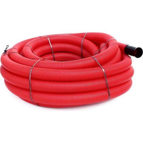 Gaine électrique annelée-lisse rouge EDF Ø110 en 50m – Résistante de -40 °C à +100 °C – Conduit en PE-HD avec tire-fil – Hegler