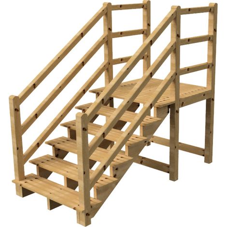 MILANO - Escalier en bois 6 marches H105 cm - sans contre-marche - Palier L120 x P116 cm - Rambardes escalier et palier des 2 côtés