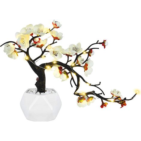 Fleur de prunier artificielle en soie, 1 paquet, fleur simulée avec vase en céramique, fausse plante en pot pour la décoration de la maison, du bureau, du salon, des fêtes et du jardin (rouge) (1/5)